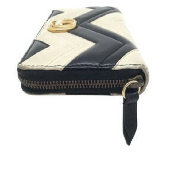 Gucci GG Marmont Zip Around Long Wallet Black White Leather - Picture 3 of 9